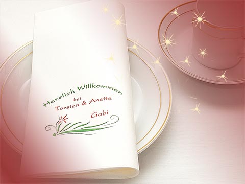 Serviette Herzlich Willkommen incl. Swarovski Elements in korallenrot