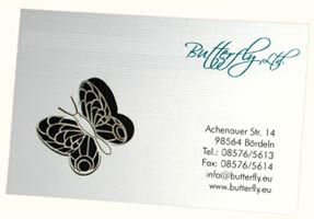 Gelaserte Visitenkarte bedruckt